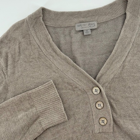 Barefoot Dreams CozyChic Ultra Lite Button Front Top Women's Medium Beige - Picture 1 of 6
